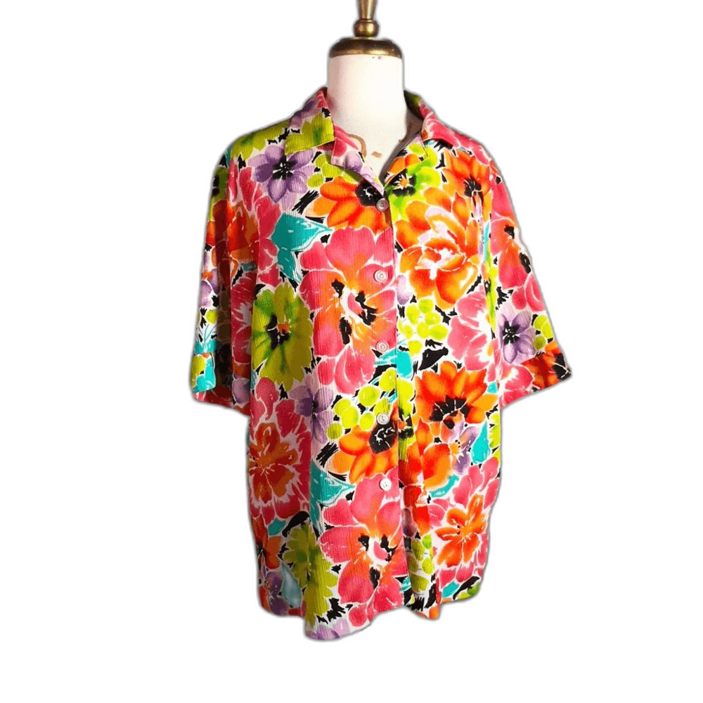 Nikki Blouse Size L Vintage 80's Tropical Coastal Grandmother Top